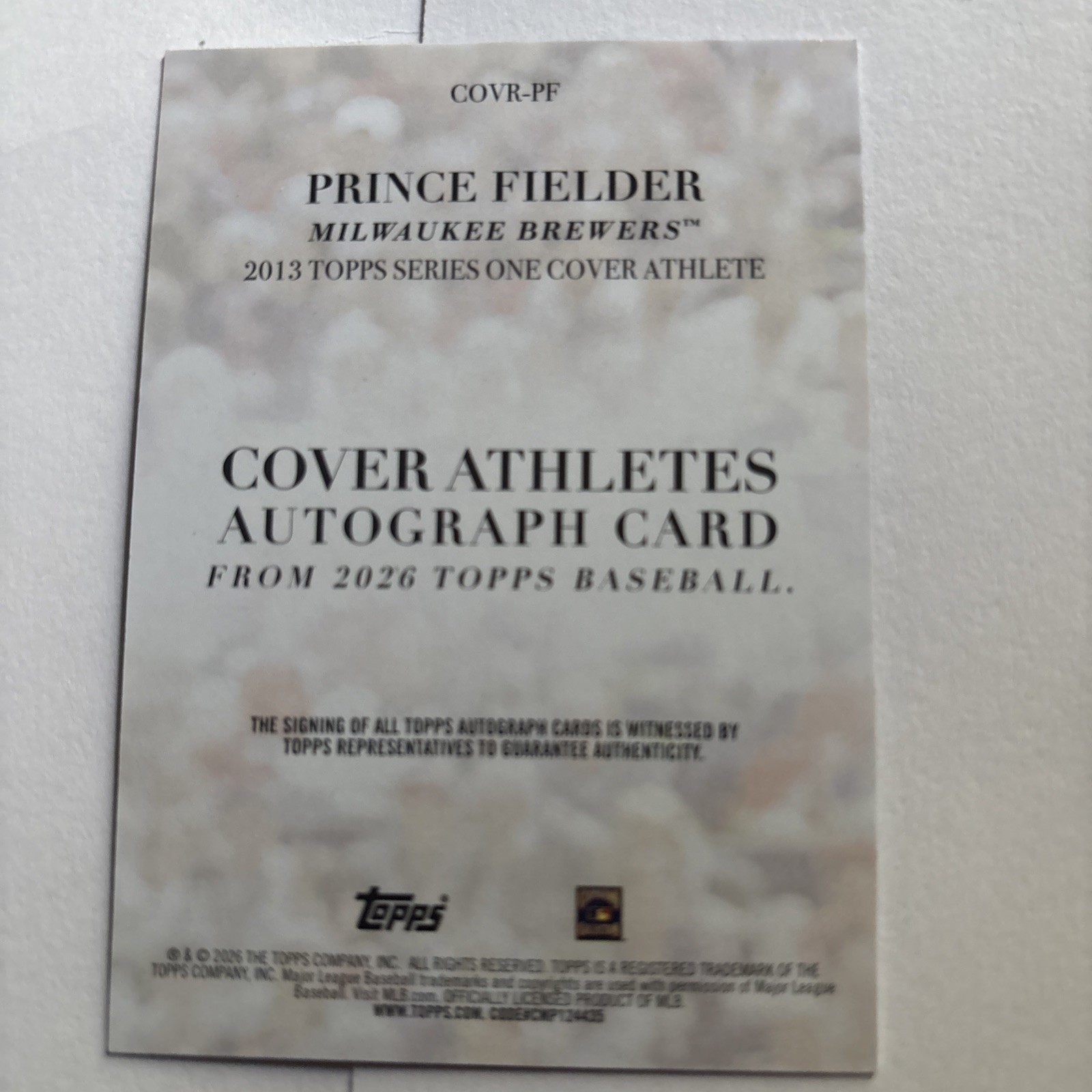 Topps 2013 Cover Athletes – Prince Fielder – On Card Auto 20/ 25