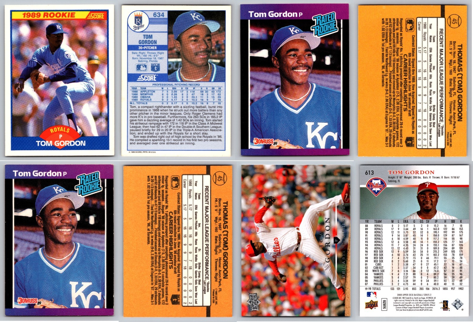 Tom Flash Gordon 4 Card Lot – Kansas City Royals / Philadelphia Phillies – RC