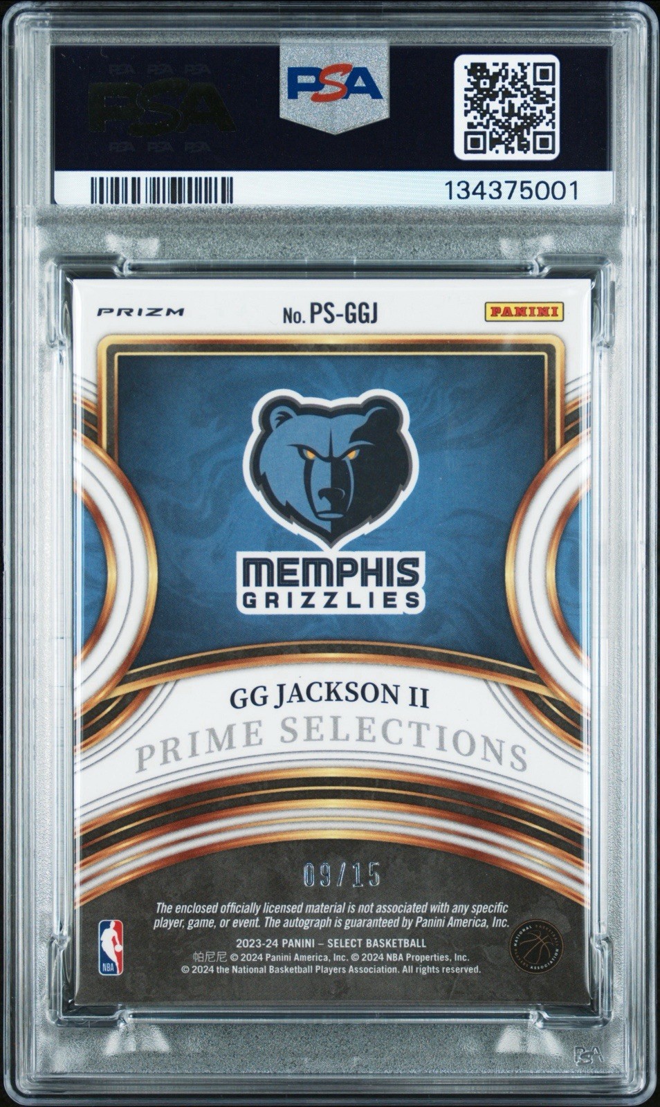 2023 Select Prime Selections Signatures #PSGGJ Purple RPA GG Jackson /15 *Read*