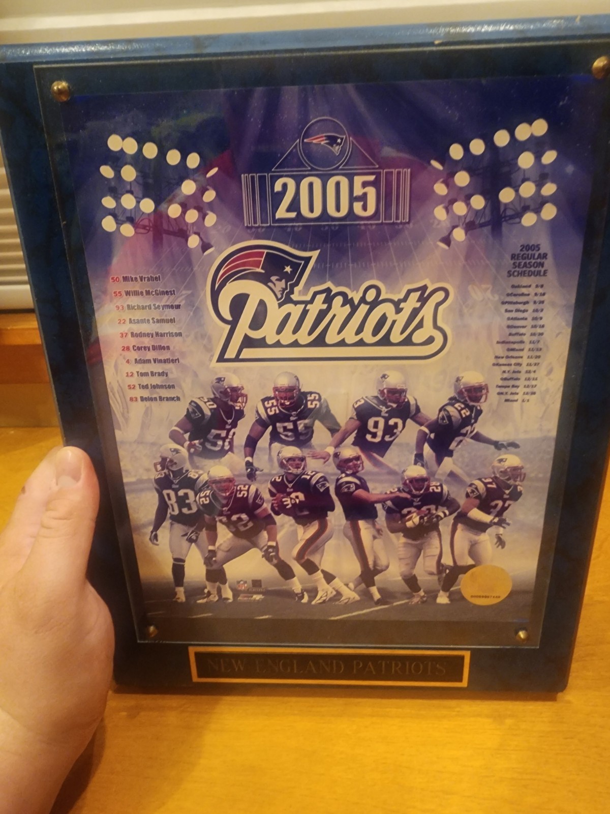 vintage 2005 New England Patriots plaque blue 13 inches x 10.5 inches