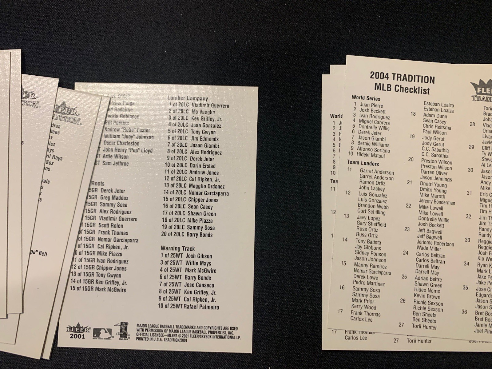 2001 & 2004 Fleer Tradition MLB Checklist (Free shipping & multiple options)