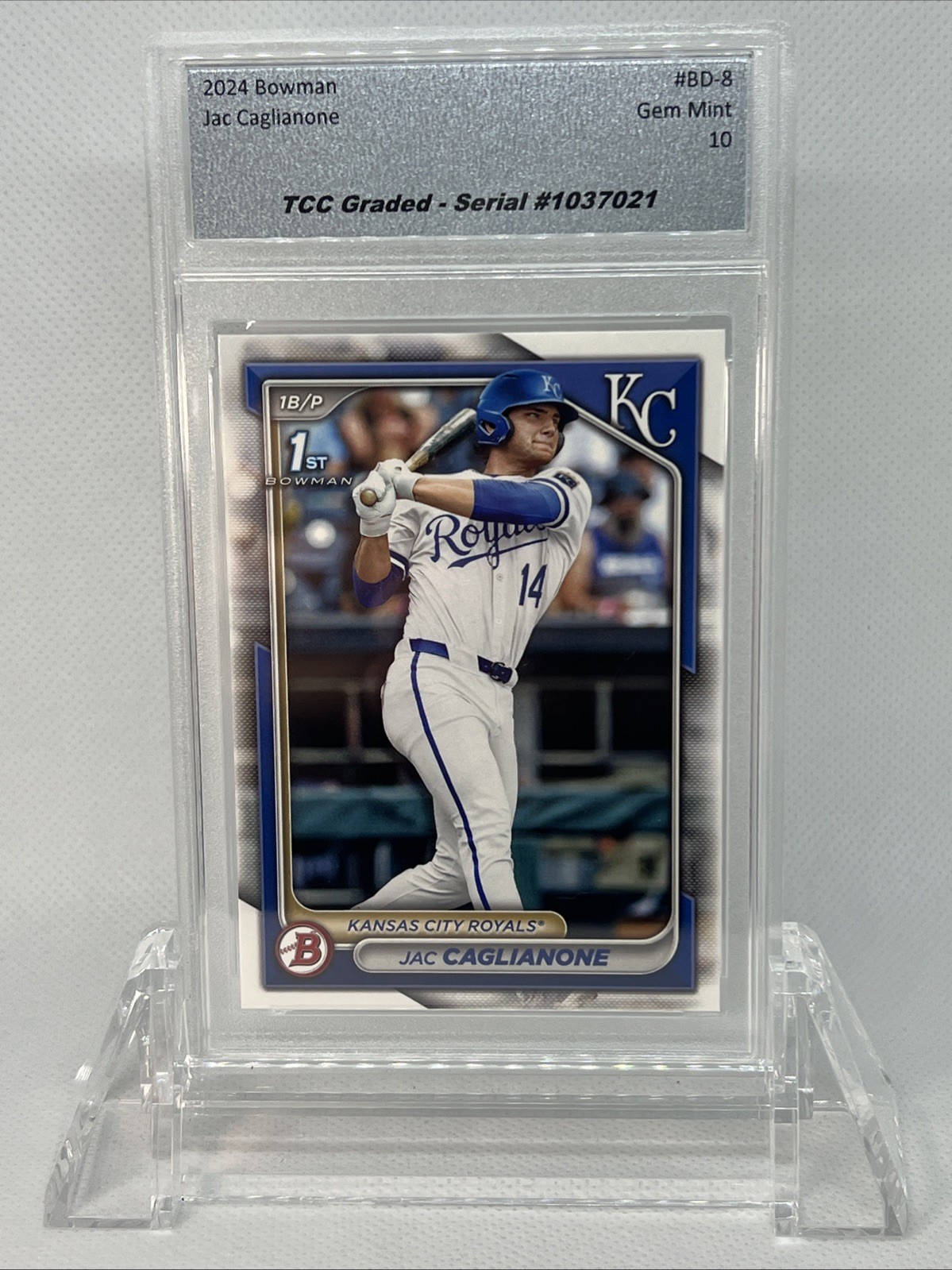 2024 Bowman Jac Caglianone Rookie 1st Bowman BD-8 TCC Graded Gem Mint 10