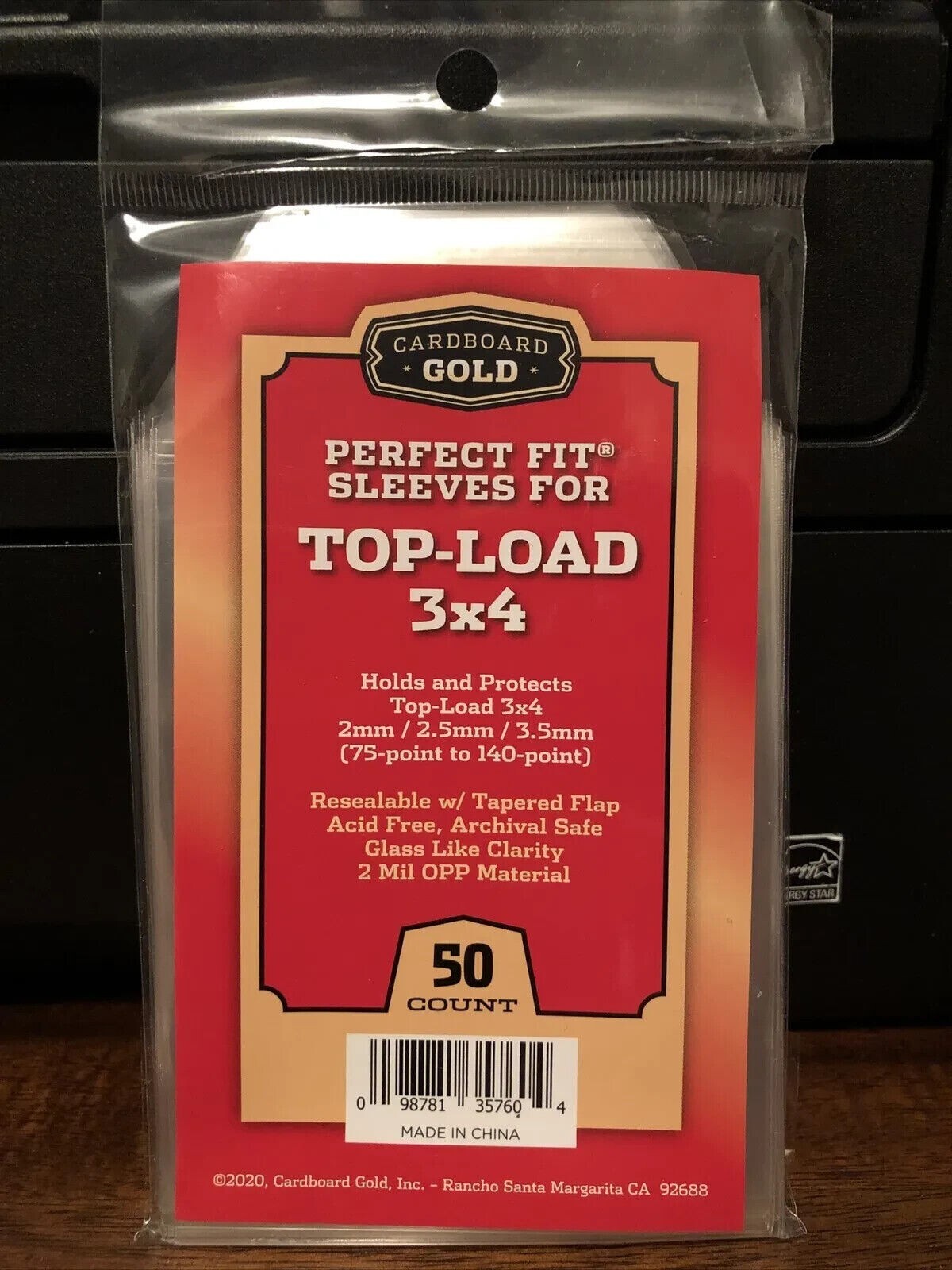 Cardboard Gold Top-Load Sleeves 3×4 THICK 75-140 Point – 100 COUNT -2 x 50 Packs