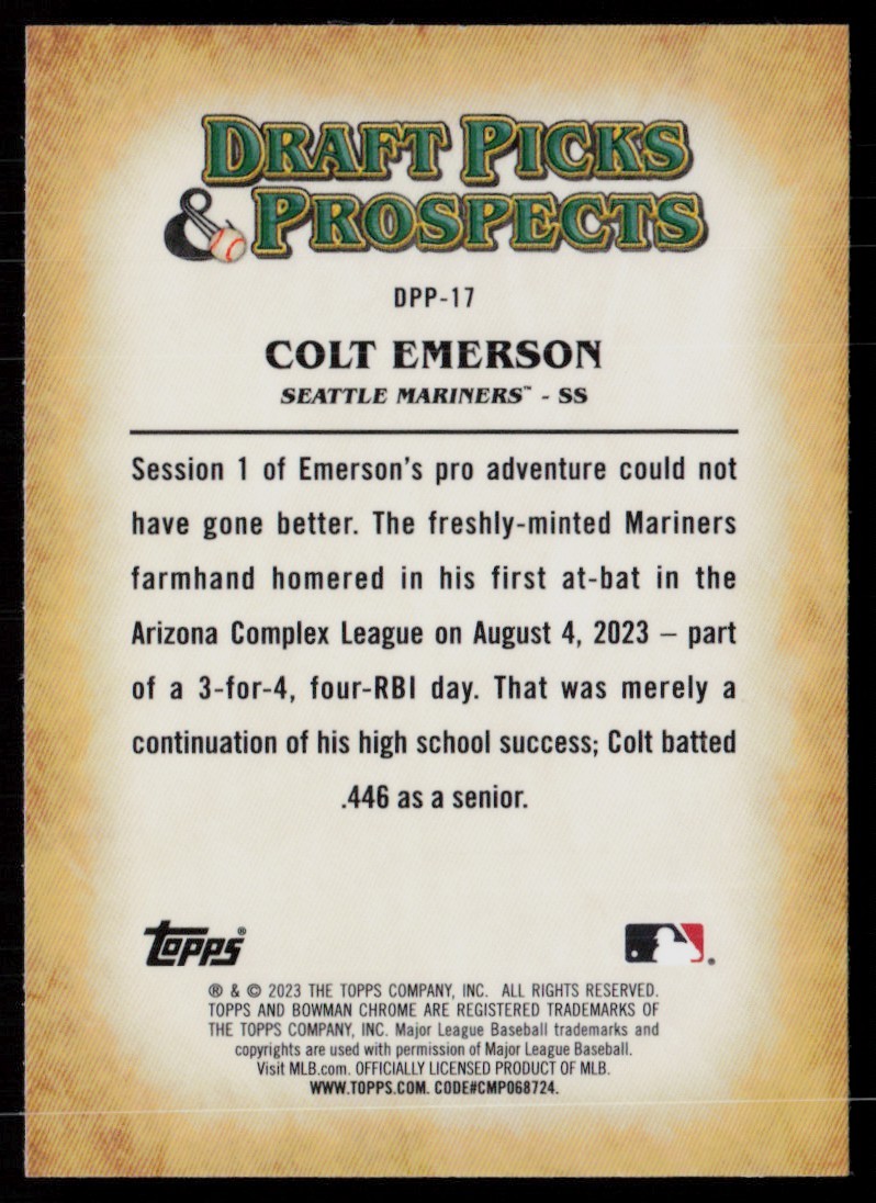 COLT EMERSON 2023 BOWMAN DRAFT PICKS AND PROSPECTS RC SEATTLE MARINERS #DPP-17