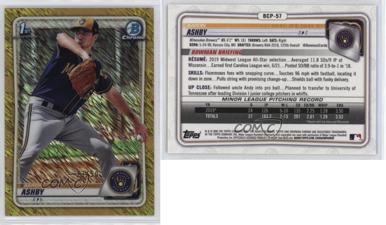 2020 Bowman Chrome Prospects Gold Shimmer Refractor 23/50 Aaron Ashby 10om