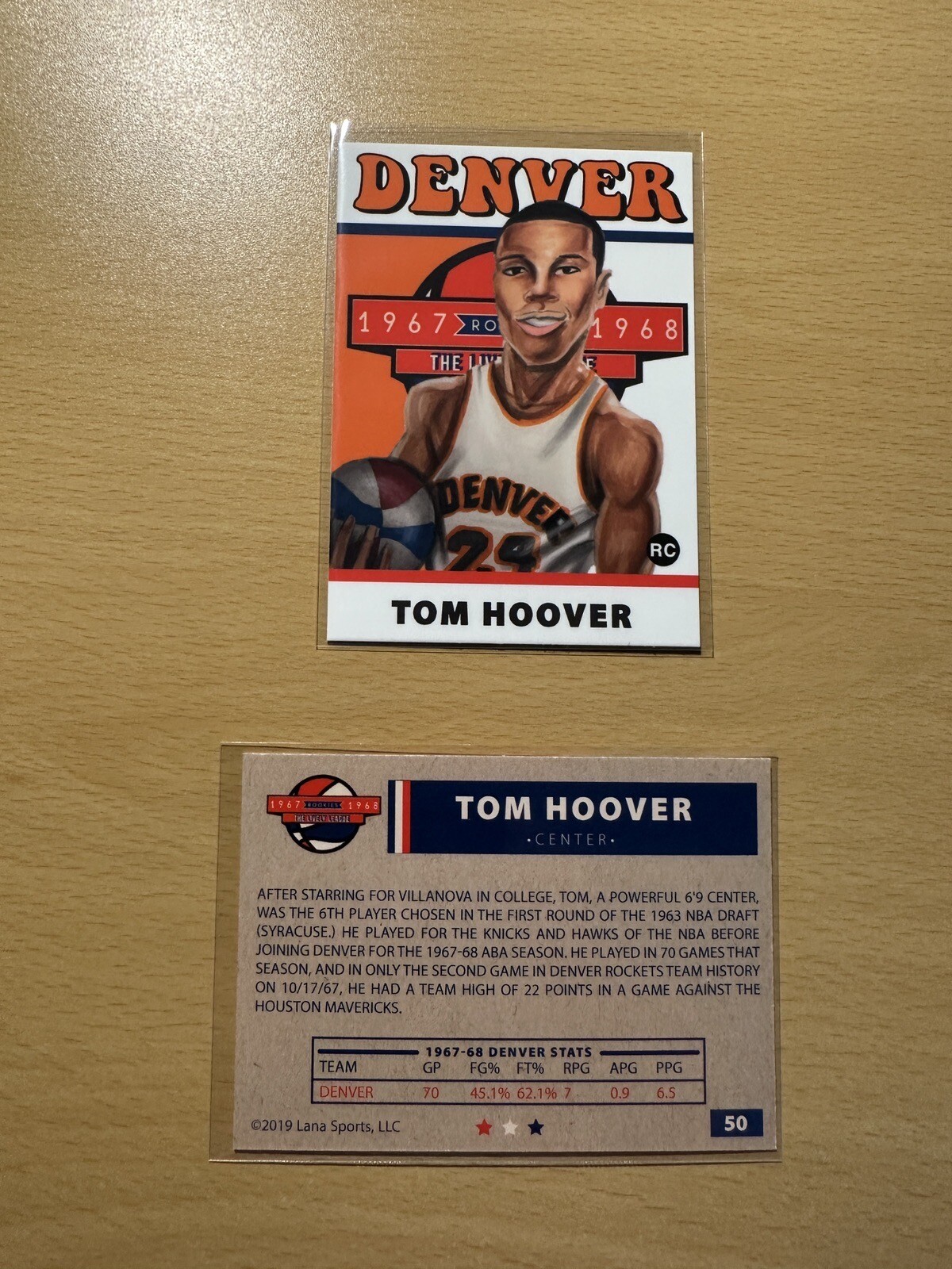 2019 1967-68 Lana Sports ABA #50 TOM HOOVER Rookie RC Denver Rockets