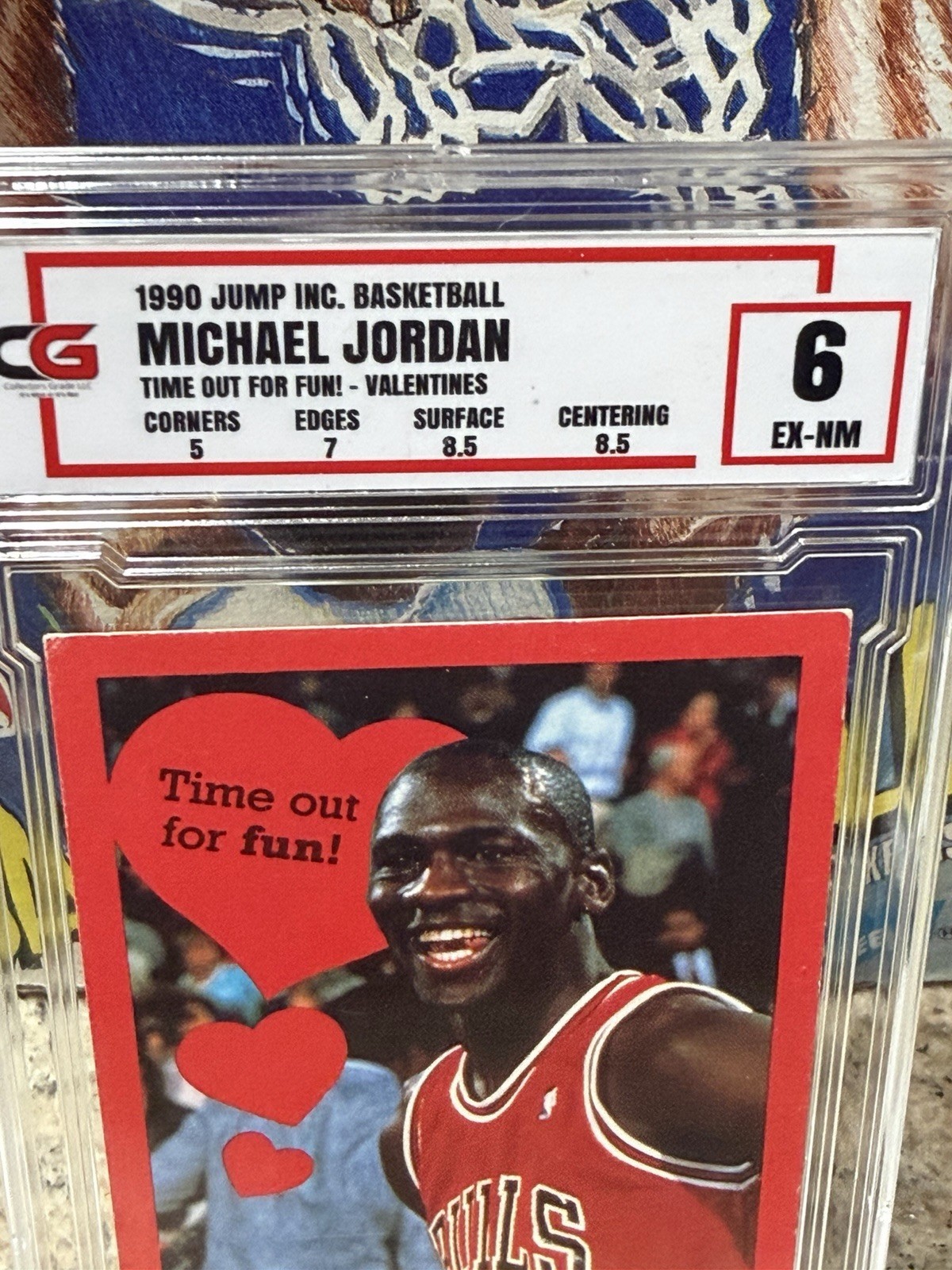Michael Jordan 1990 Jump Inc Time Out for Fun Valentines Card Graded CG 6 Bulls