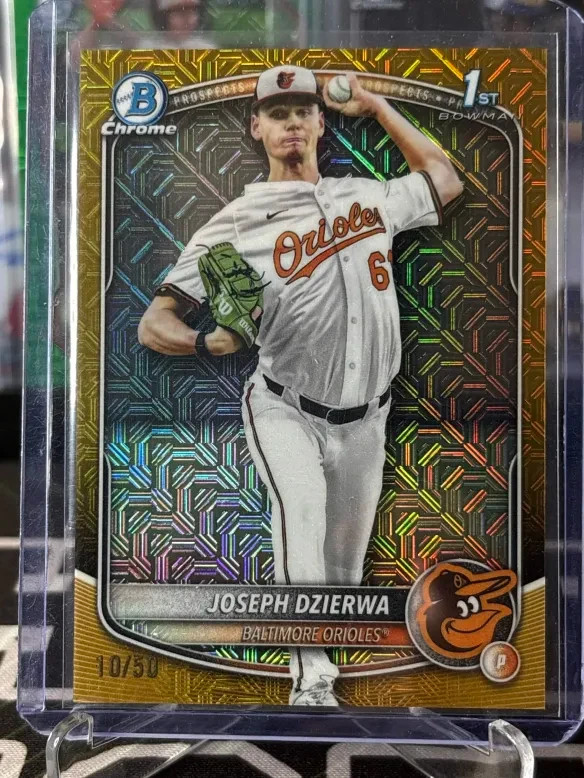 Joseph Dzierwa 2025 Bowman Chrome 1st Gold Mojo Refractor /50 Orioles