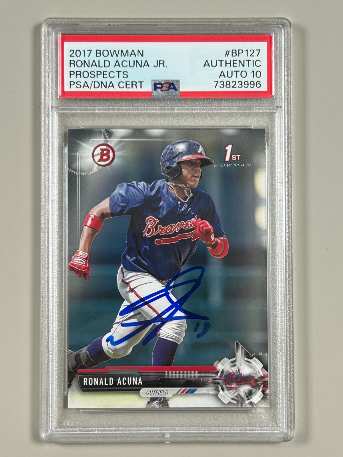 Ronald Acuna Jr Signed 2019 Bowman Prospects #BP127 PSA 10 Auto 1st Card Braves