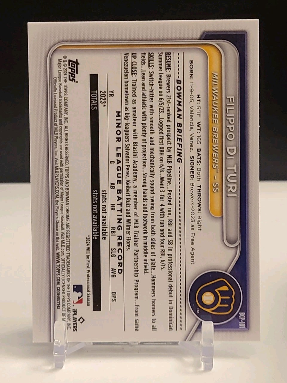 2024 Bowman – Chrome Prospects Filippo Di Turi #BCP-101 1st Bowman RC