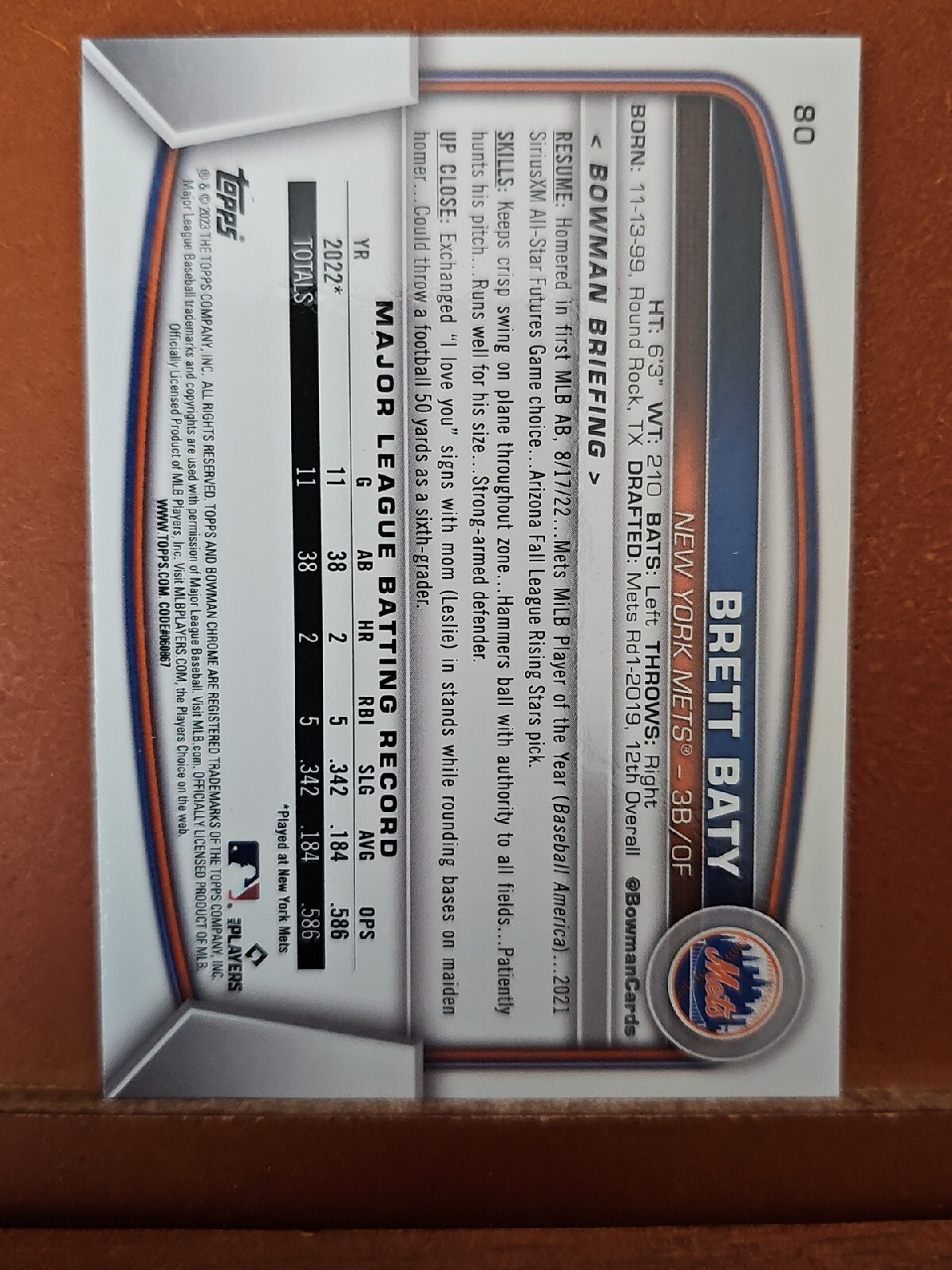 2023 Bowman Chrome Mega Box #80 Brett Baty RC METS
