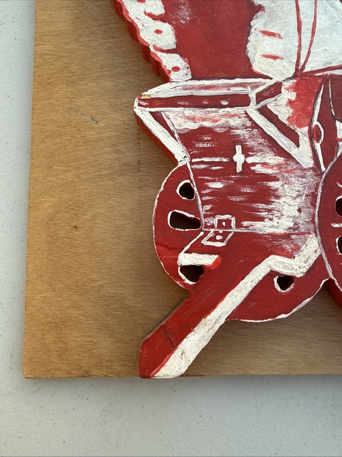 Handmade Oklahoma Sooners Wooden Wheel & Wagon Wall Sign Red & White Painted