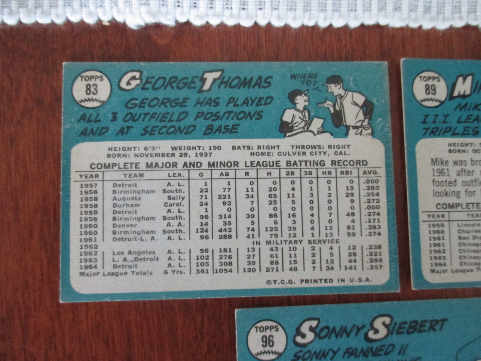 1965 Topps Set-Break (5) High Grade Cards #’s 83,89,96,112,113 Thomas & Barber