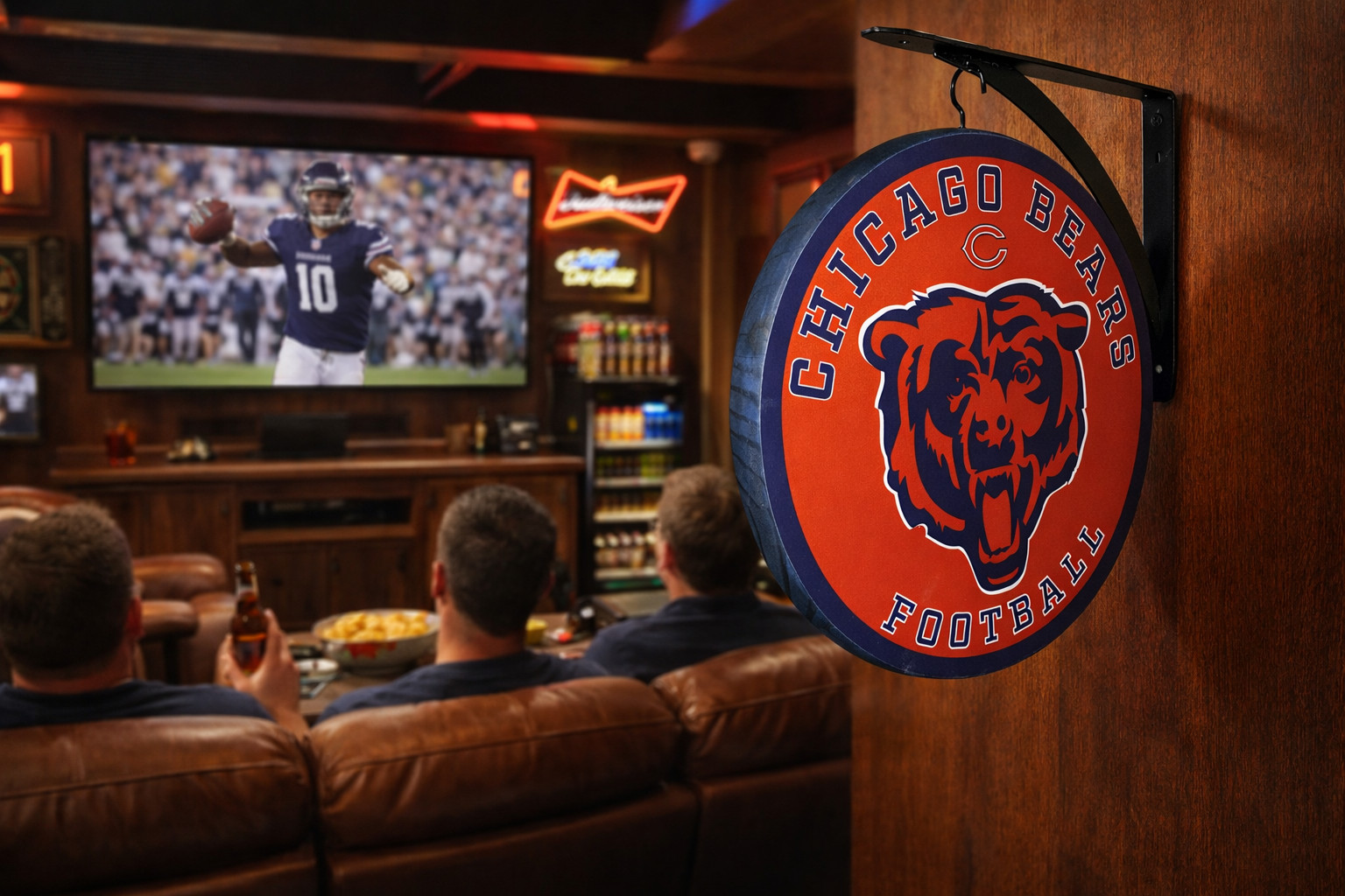 Chicago Bears Wood Sign – 12 inch Double Sided and Includes Metal Bracket