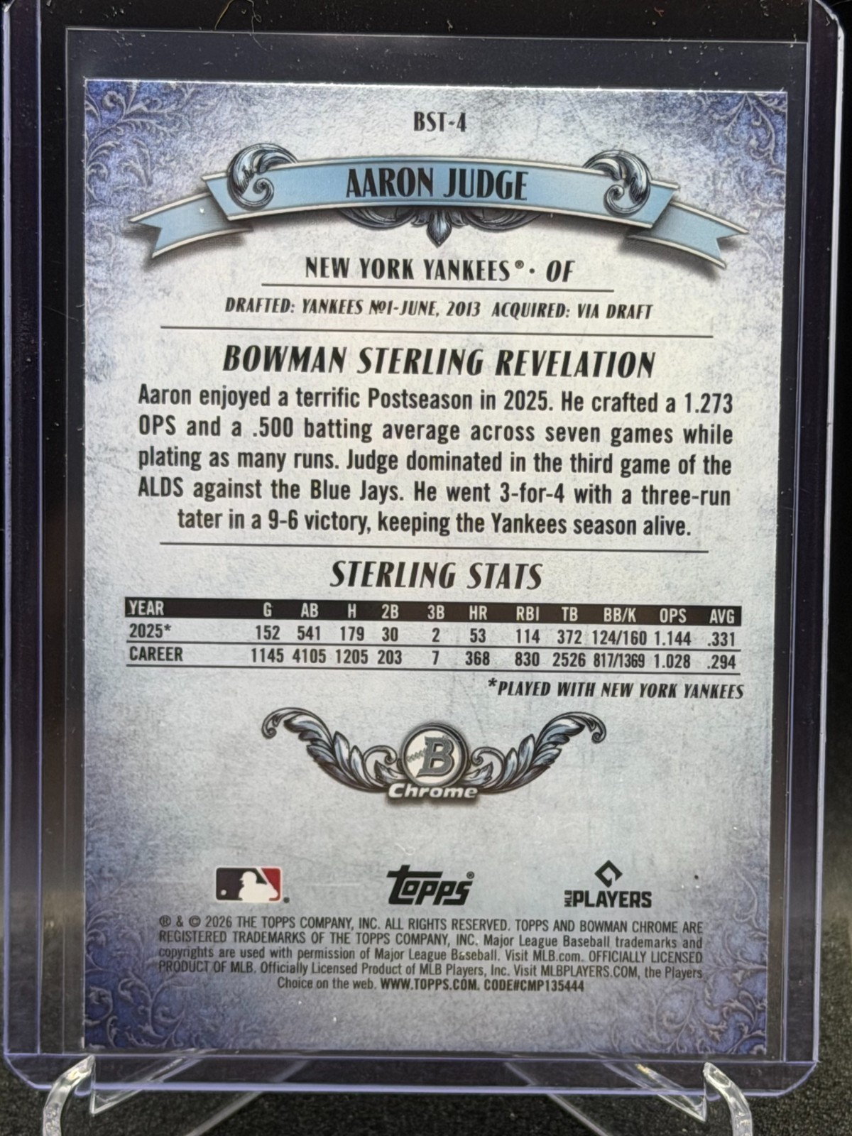 Aaron Judge 2026 Bowman Chrome – Bowman Sterling Refractor #BST4 – Yankees