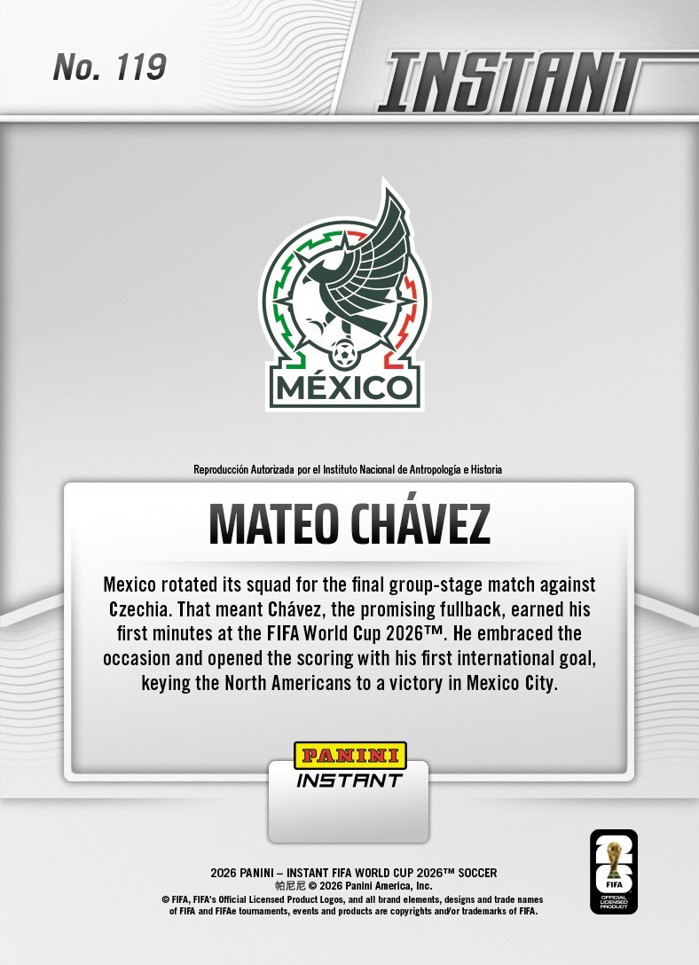2026 Panini Instant FIFA World Cup #119 Mateo Chavez Mexico RC PRESALE