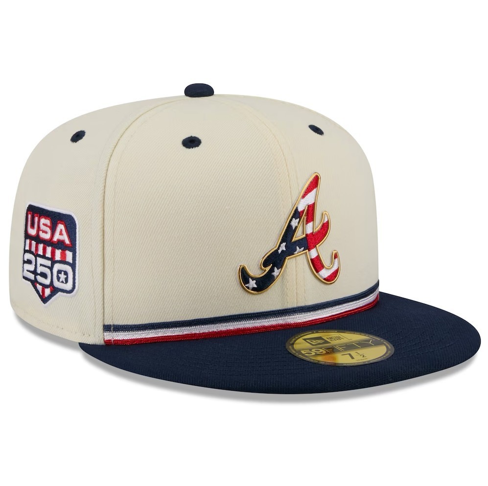 [HOT SALE] Atlanta Braves New Era USA 250 Fourth of July 59FIFTY Hat Cream Navy