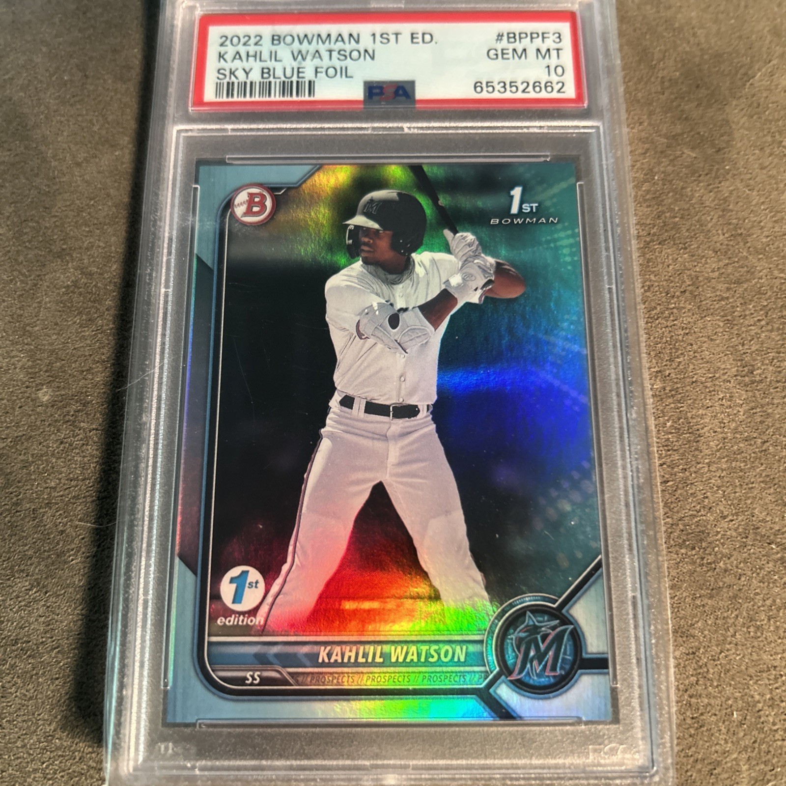 2022 Bowman 1st Edition Khalil Watson Sky Blue Foil 1st Gem Mt PSA 10