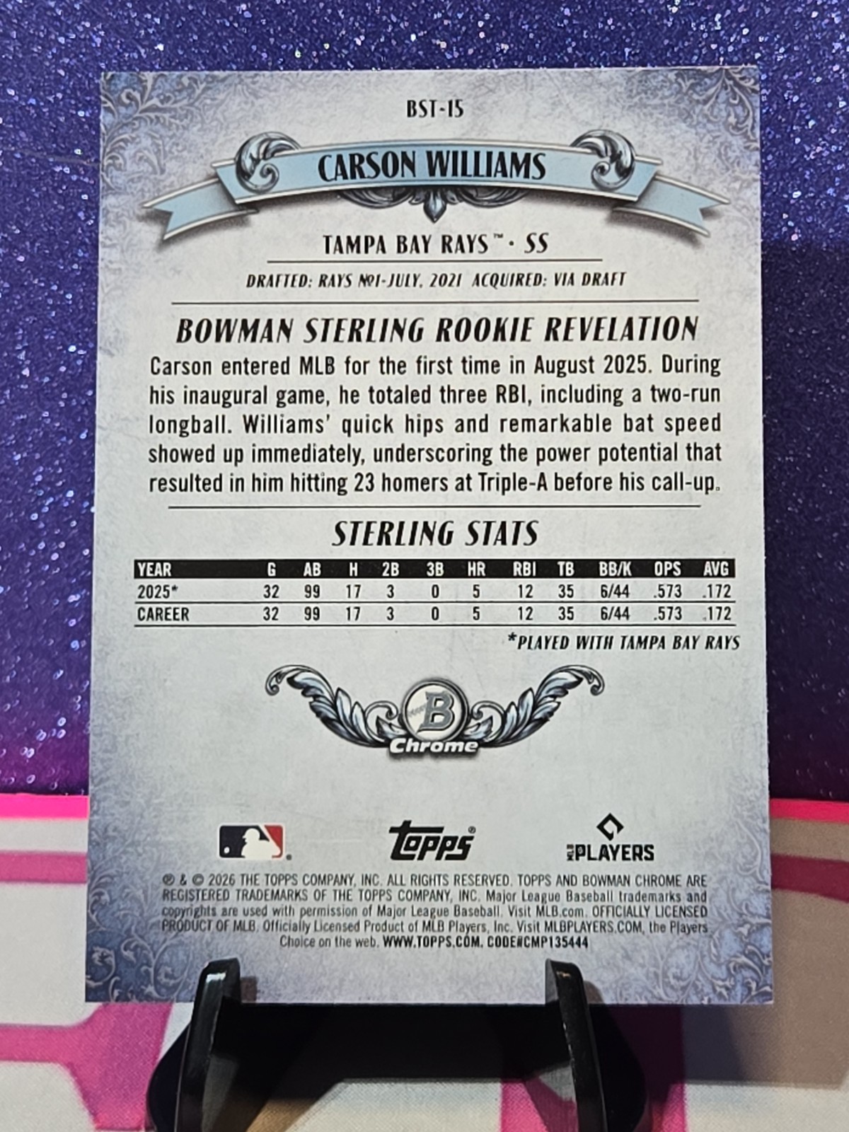 2026 Bowman Sterling Carson Williams RC BST-15 Refractor Insert FREE SHIPPING