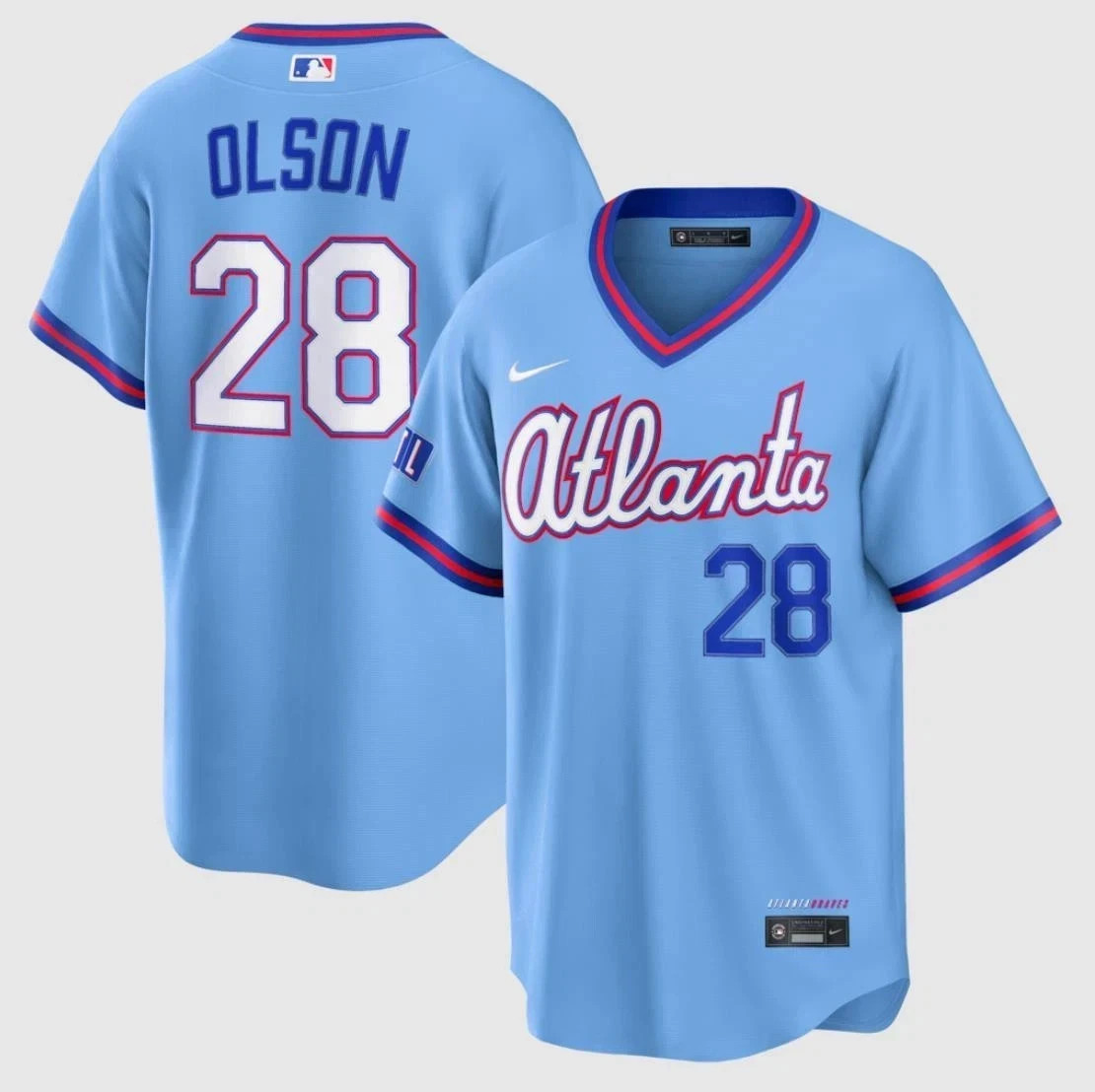 NWT Atlanta Braves Powder Blue City Connect Stadium Jersey All Stitched Mens