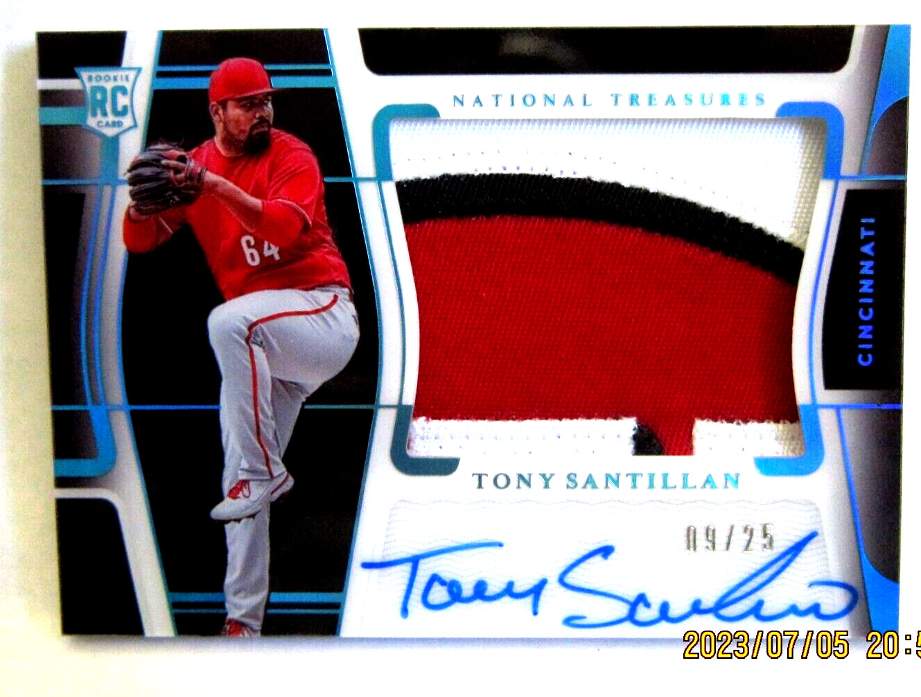 Tony Santillan 2022 National Treasures 3Clr Large Patch ROOKIE Auto/25!Reds P RC