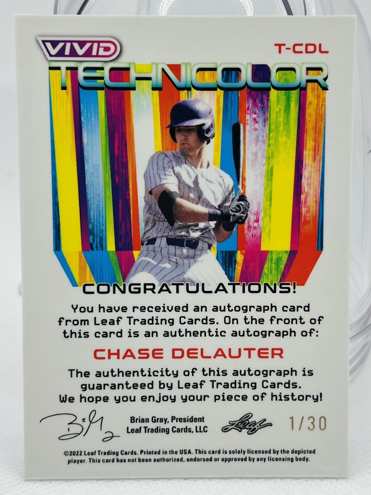 2022 Leaf Vivid #T-CDL Chase Delauter 1/30 Rookie Autograph