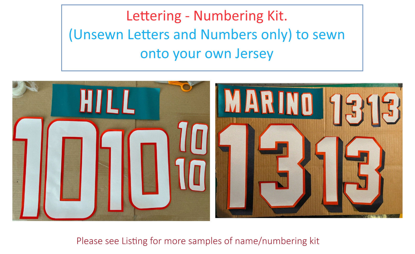 NFL Miami Dolphins Lettering Custom ANY Year Name Number Kit UNSEWN for Jersey