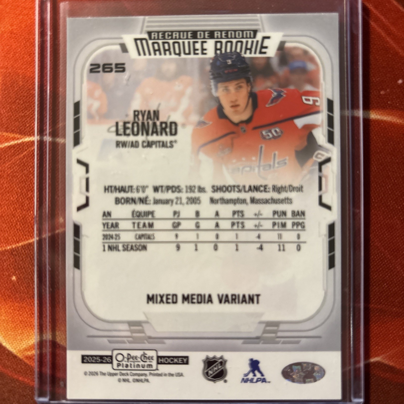 2025-26 O-Pee-Chee Platinum Mixed Media Variant Rookie #265 Ryan Leonard SSP