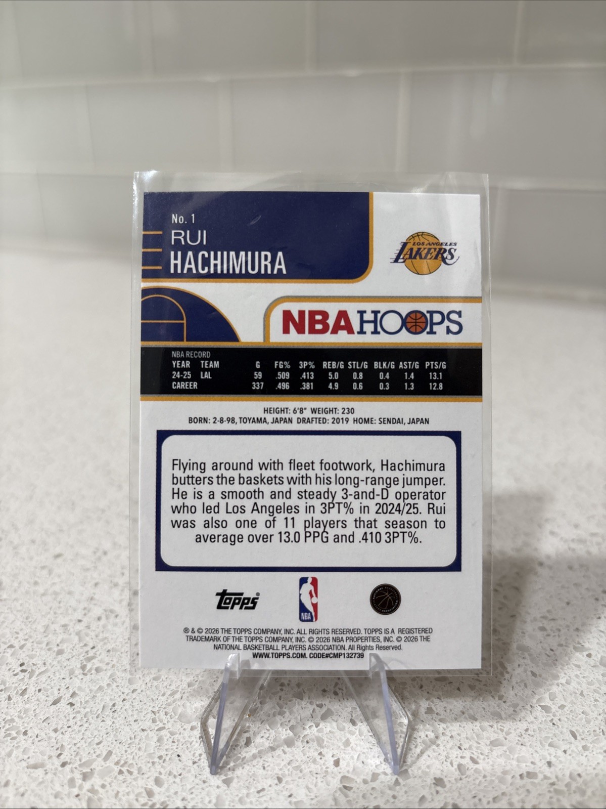 2026 Topps NBA Hoops Rui Hachimura Los Angeles Lakers #1 Orange Parallel