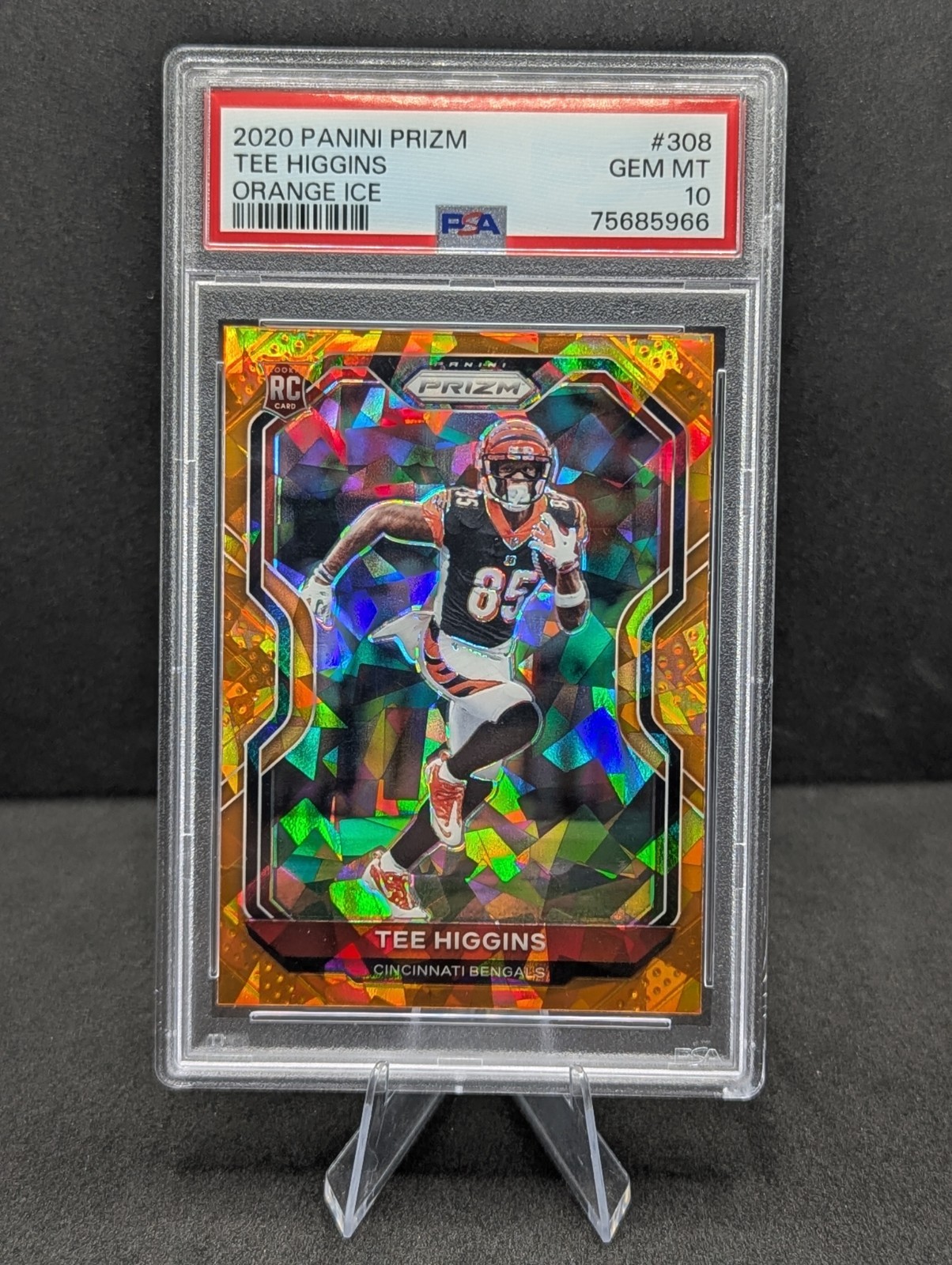 2020 Panini Prizm – Rookie Tee Higgins #308 Orange Ice Prizm (RC) PSA 10