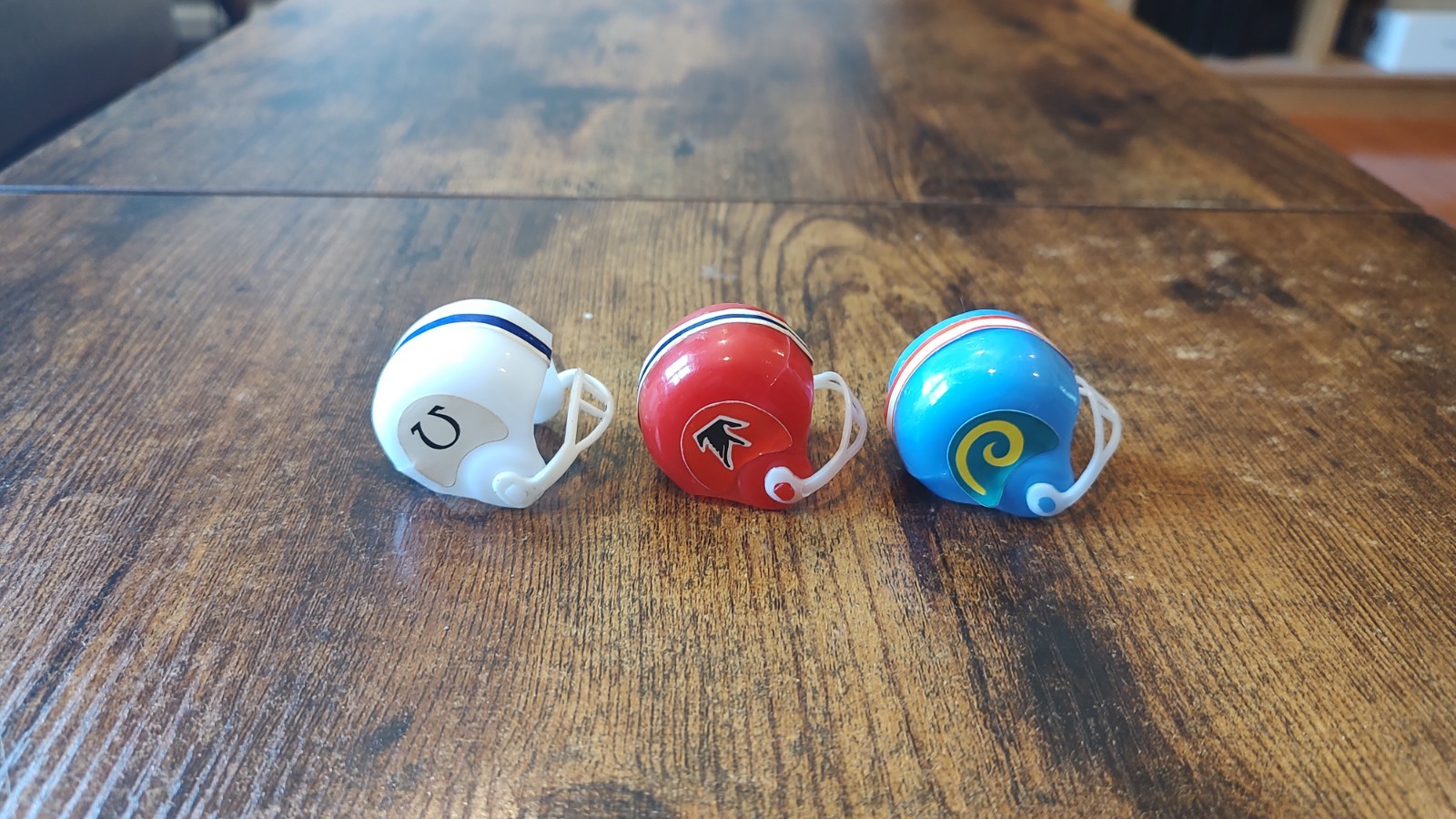(3) Vintage 1970s NFL Cake Topper Mini Gumball Football Helmets Hong Kong RARE