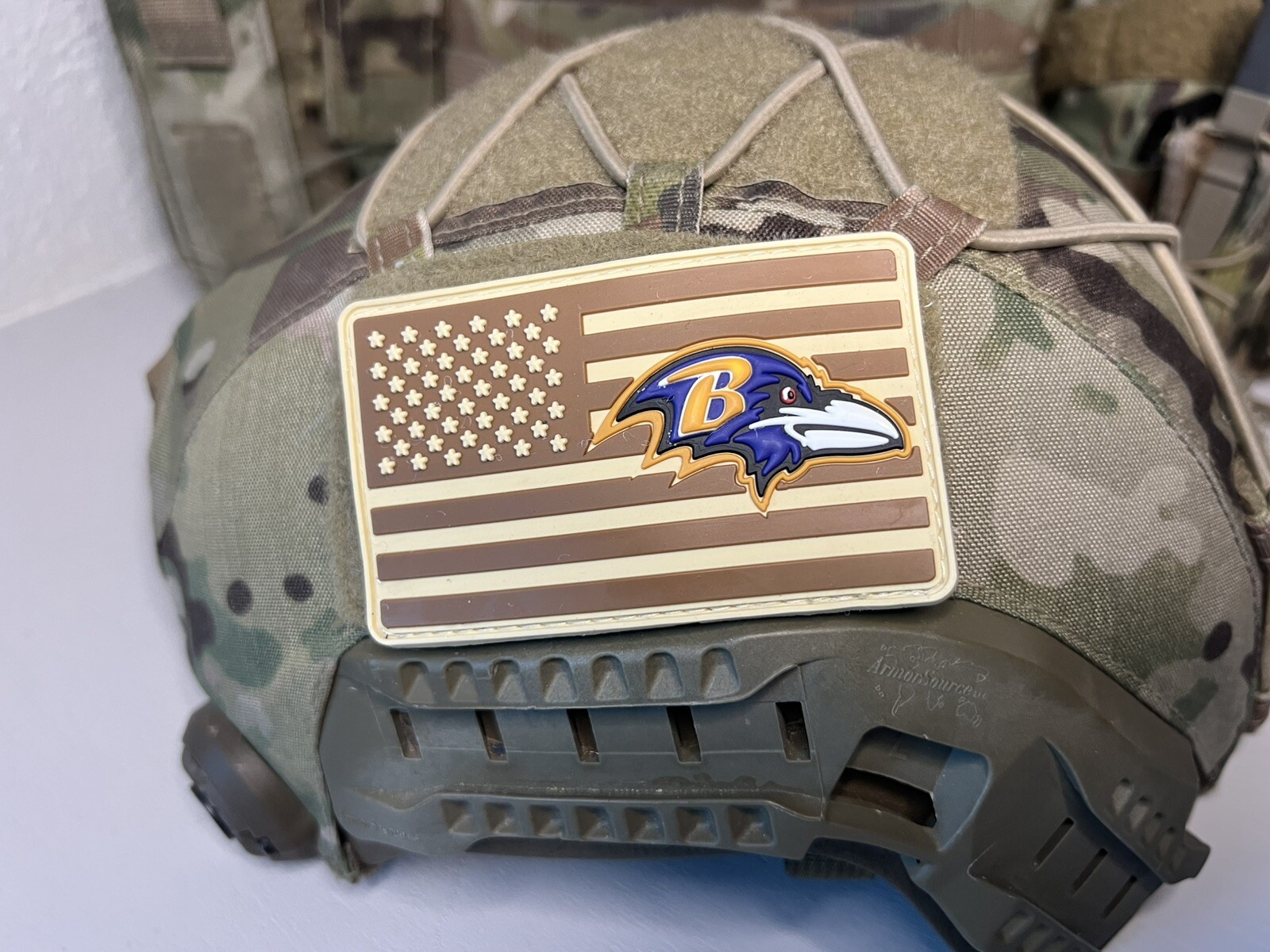Military Combat American Flag Baltimore Ravens football PVC Patch W Vlcro