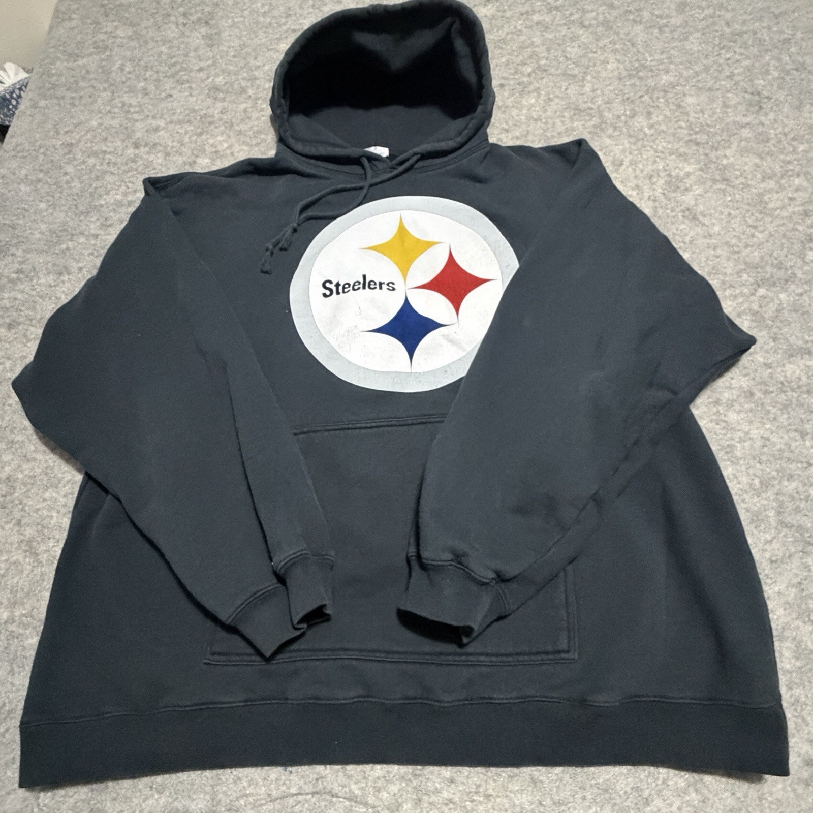VINTAGE REEBOK PITTSBURG STEELERS HOODIE MEN’S XL BLACK SWEATSHIRT LOGO Flaws
