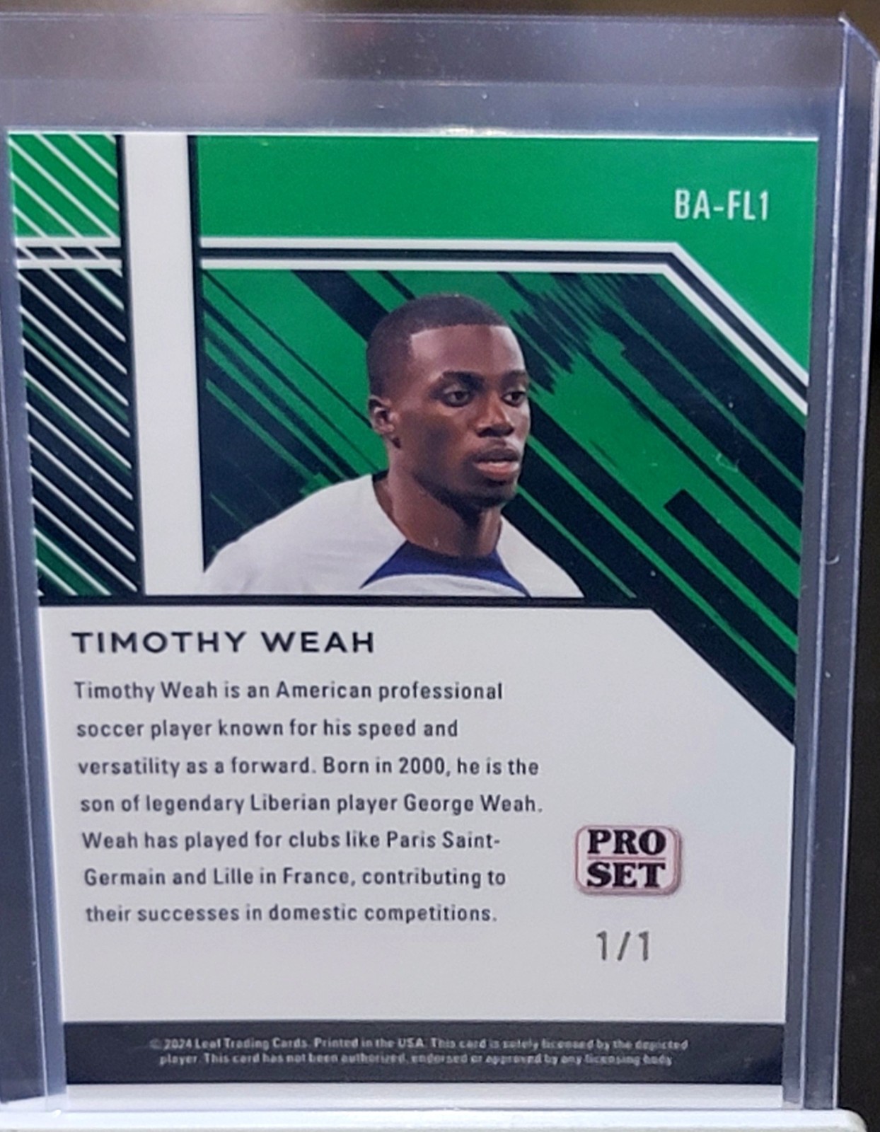 2024 Leaf ProSet Blue Shimmer 1/1 TIMOTHY WEAH US SOCCER