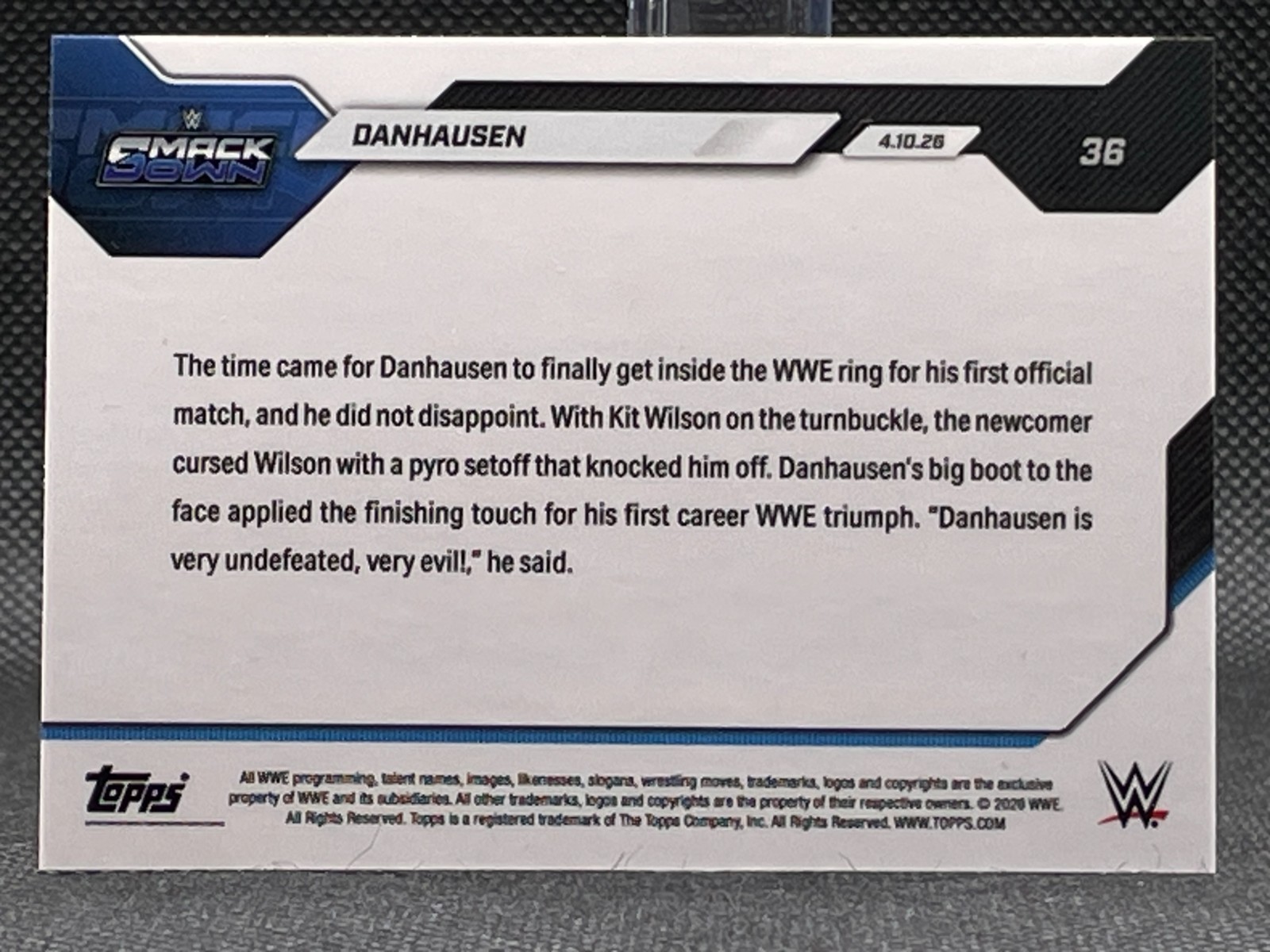 Danhausen 2026 Topps Now WWE #36 Secures 1st Win You Are Cursed! SmackDown