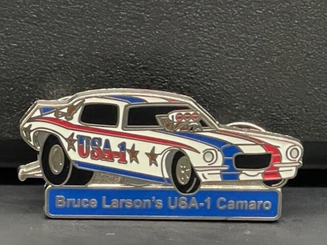 VRHTF VINTAGE SUPER COOL “BRUCE LARSON USA-1 CAMARO AA/FC” HAT PIN 1.75″ X 1″