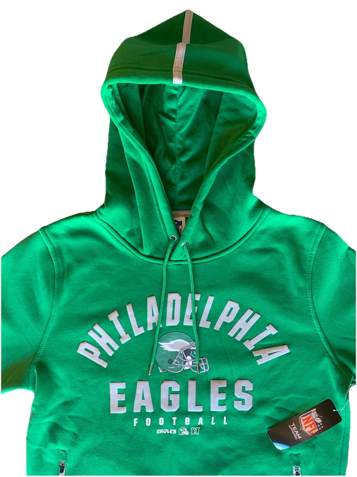 Philadelphia Eagles Retro KELLY GREEN NFL Sweatshirt Hoodie Zip Pockets-Mens L