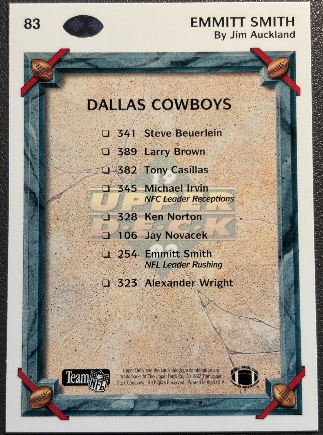 1992 Upper Deck The Collector’s Choice Emmitt Smith #83 Dallas Cowboys Card! A35