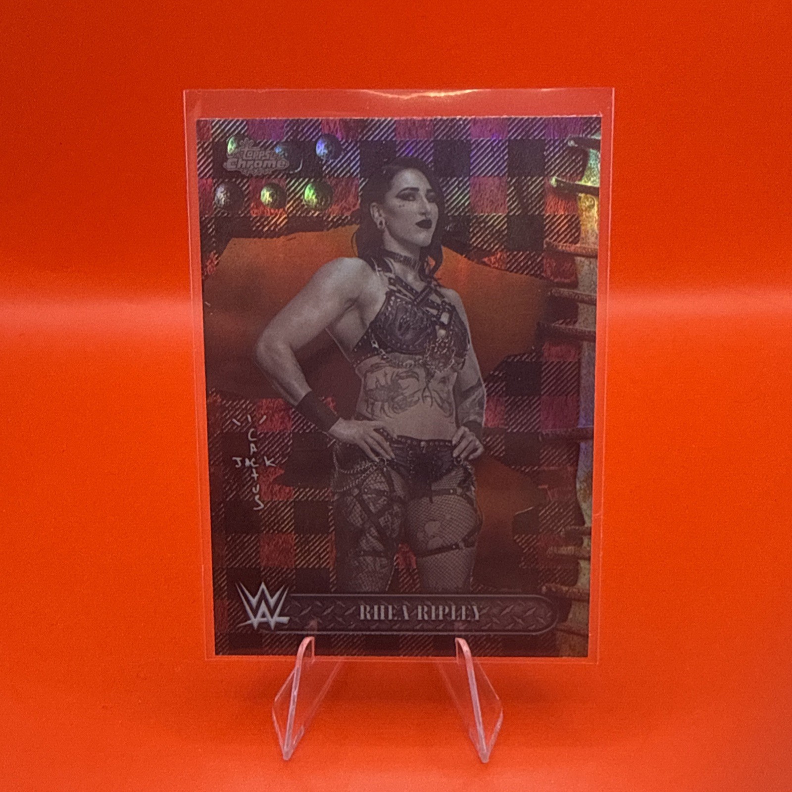 Rhea Ripley 2025 Topps Chrome WWE Cactus Jack #2 Red and Black Flannel