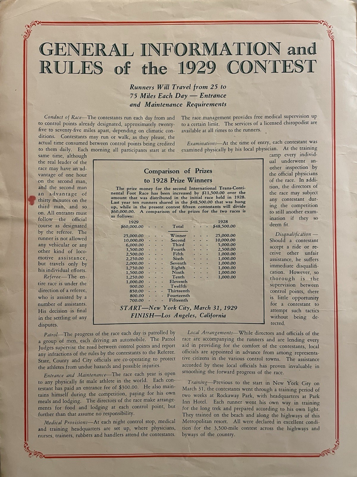1929 C.C. Pyle’s Second Annual International Trans-Continental Foot Race Program