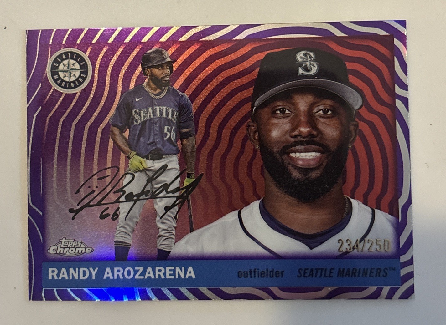 2025 Topps Chrome Platinum Randy Arozarena Purple Vibrations #d/250 Mariners