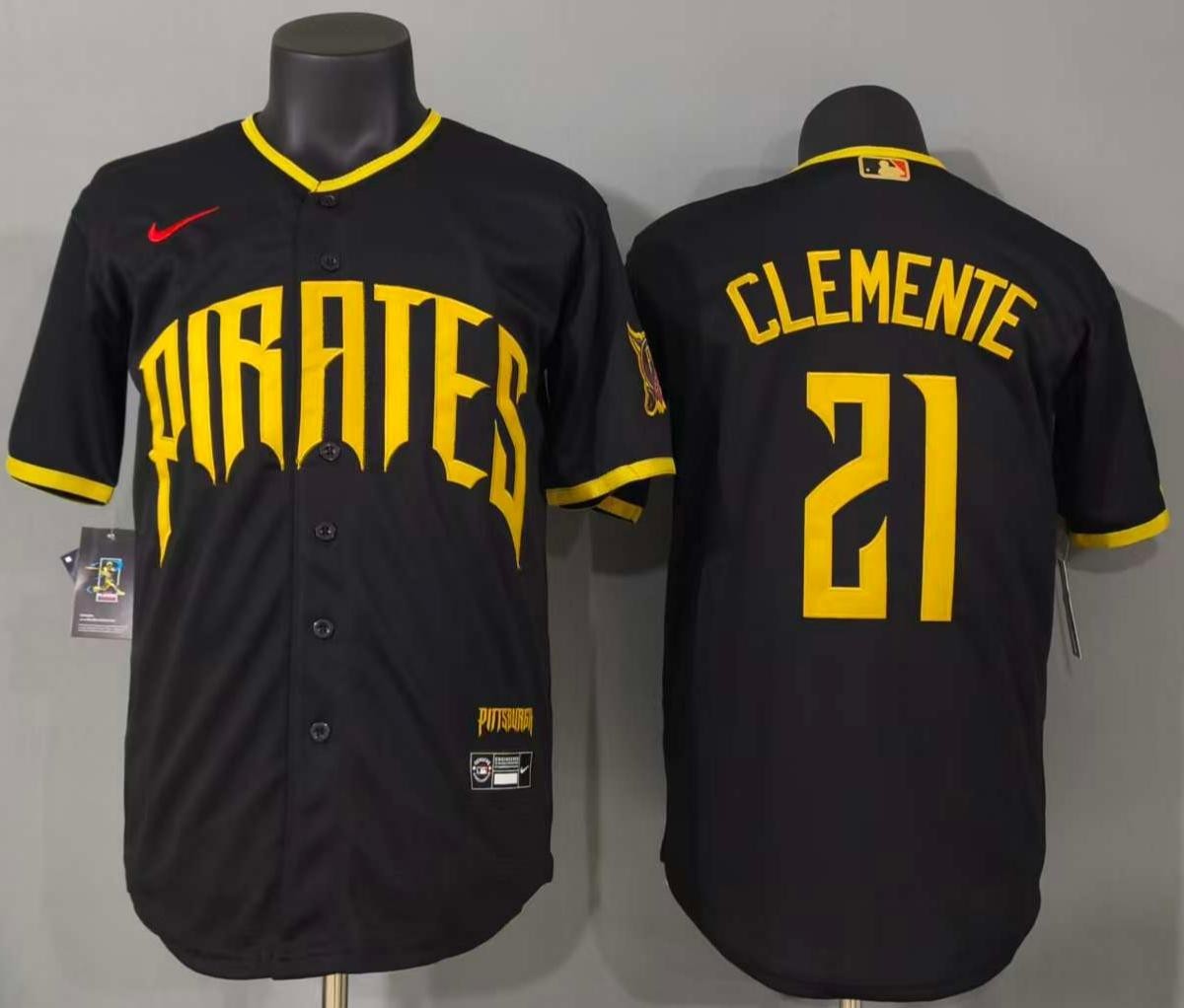 Roberto Clemente #21 Pittsburgh Pirates Black Baseball Jersey Men’s S-3XL