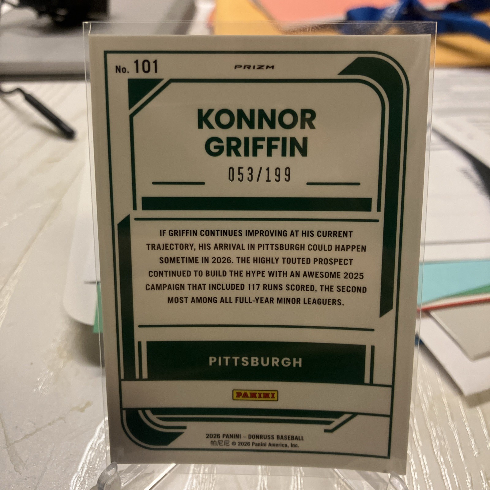 2026 Donruss Baseball KONNOR GRIFFIN Orange Optic /199 Rated Prospect 🔥Pirates