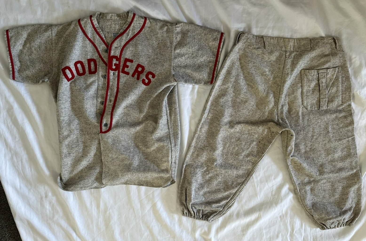 1940’s DODGERS Game Worn FLANNEL Baseball Jersey & Pants HACKETT MOTOR SALES