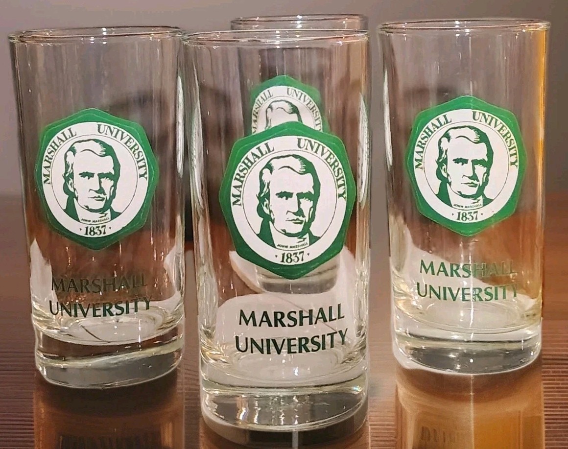 Marshall University Set Of 4 Appliqued Logo Glasses 12oz Highball Tom Collins