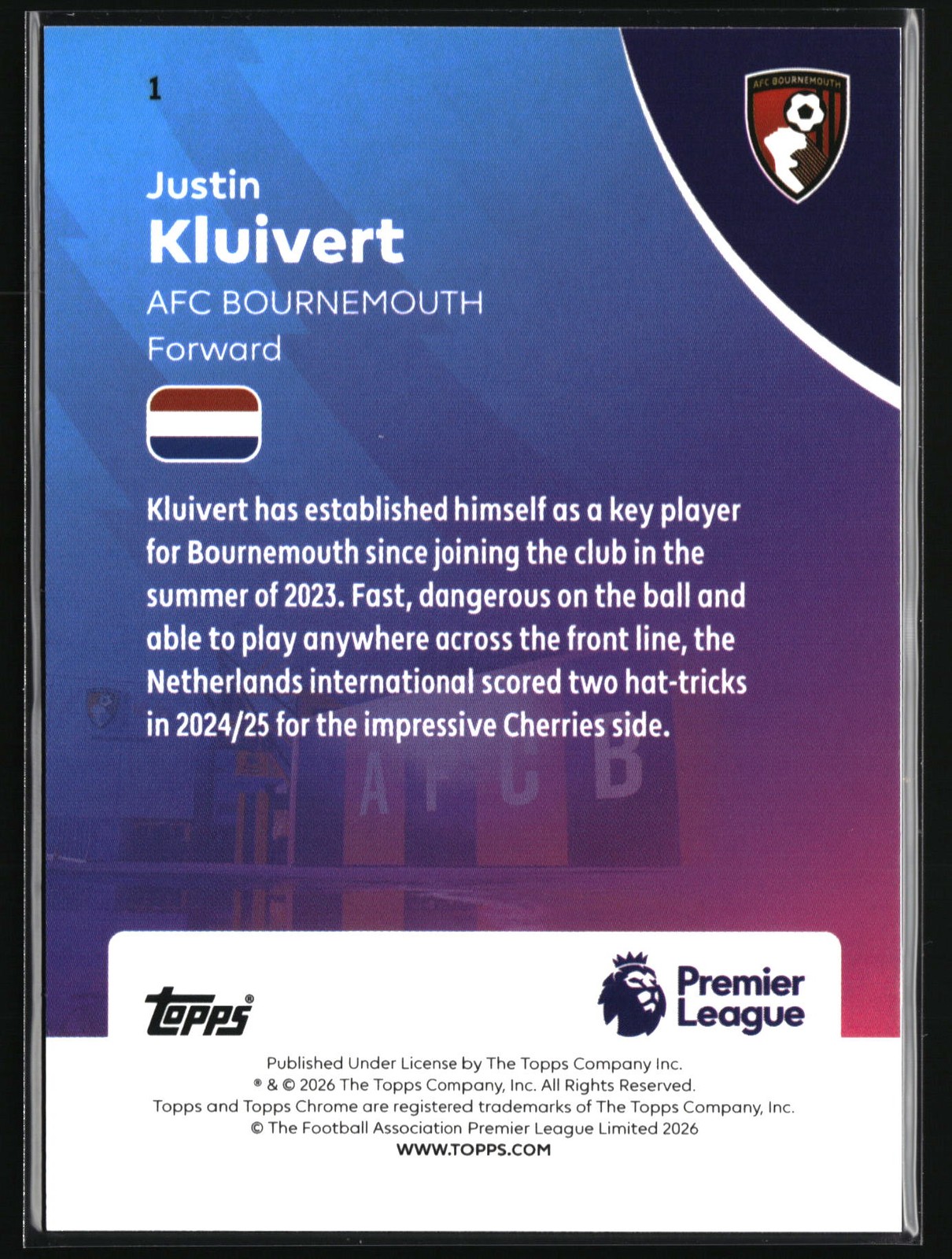 2025-26 Topps Chrome Premier League Justin Kluivert #1