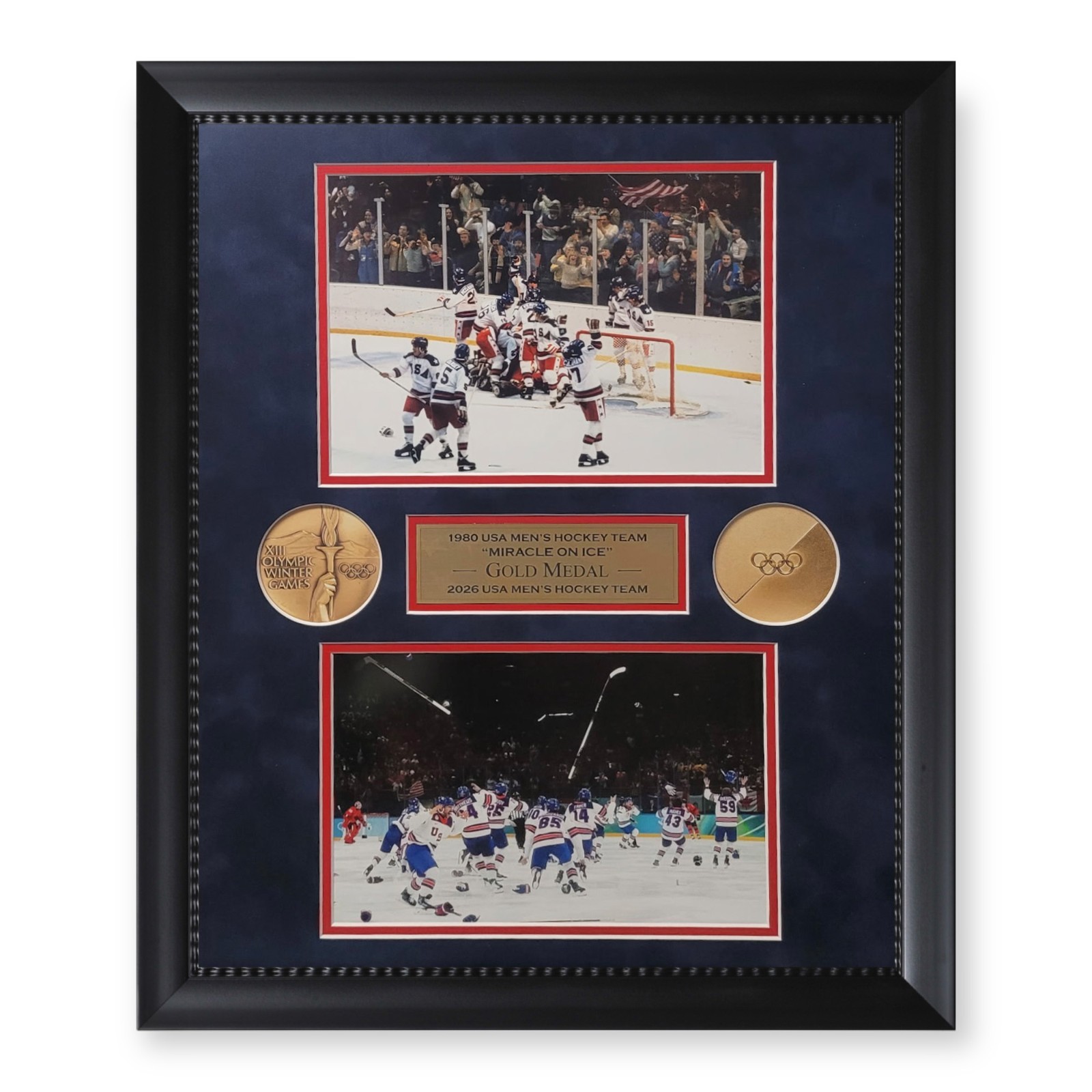 1980 & 2026 Olympic USA Hockey Unsigned Photograph Collage Framed to 16×20