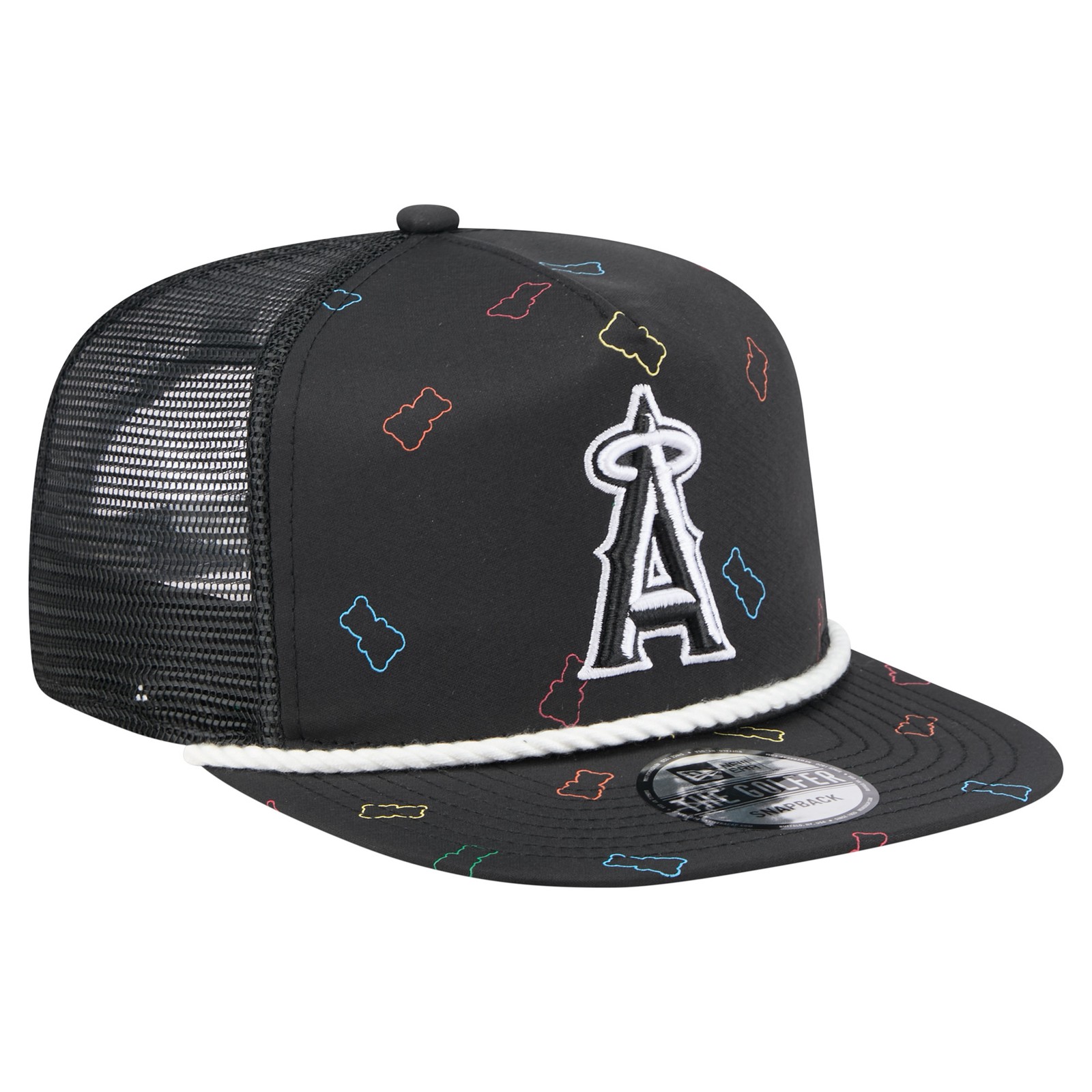 Men’s New Era Black Los Angeles Angels Gummy Golfer Trucker Adjustable Hat