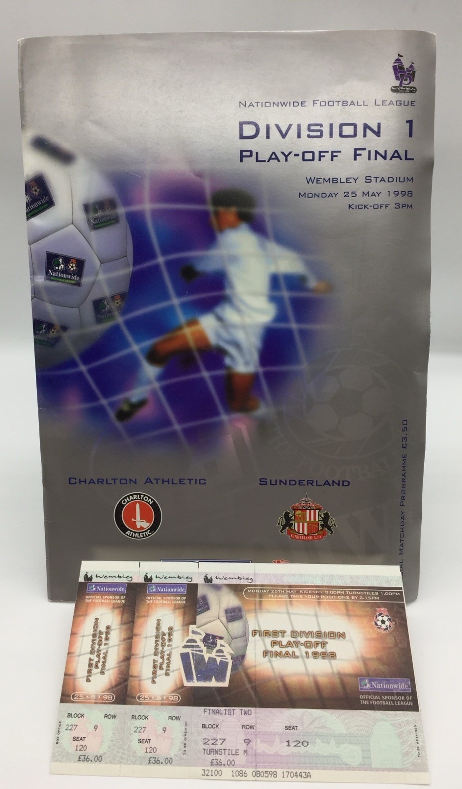 RARE 1998 Division 1 Play Off Final Programme + Ticket SUNDERLAND CHARLTON