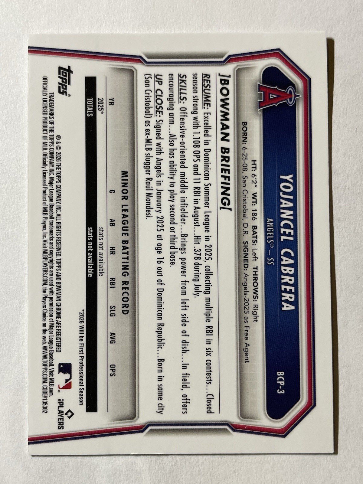 2026 Bowman Chrome #BCP-3 Yojancel Cabrera 1st Bowman Green Reptilian /99 🔥